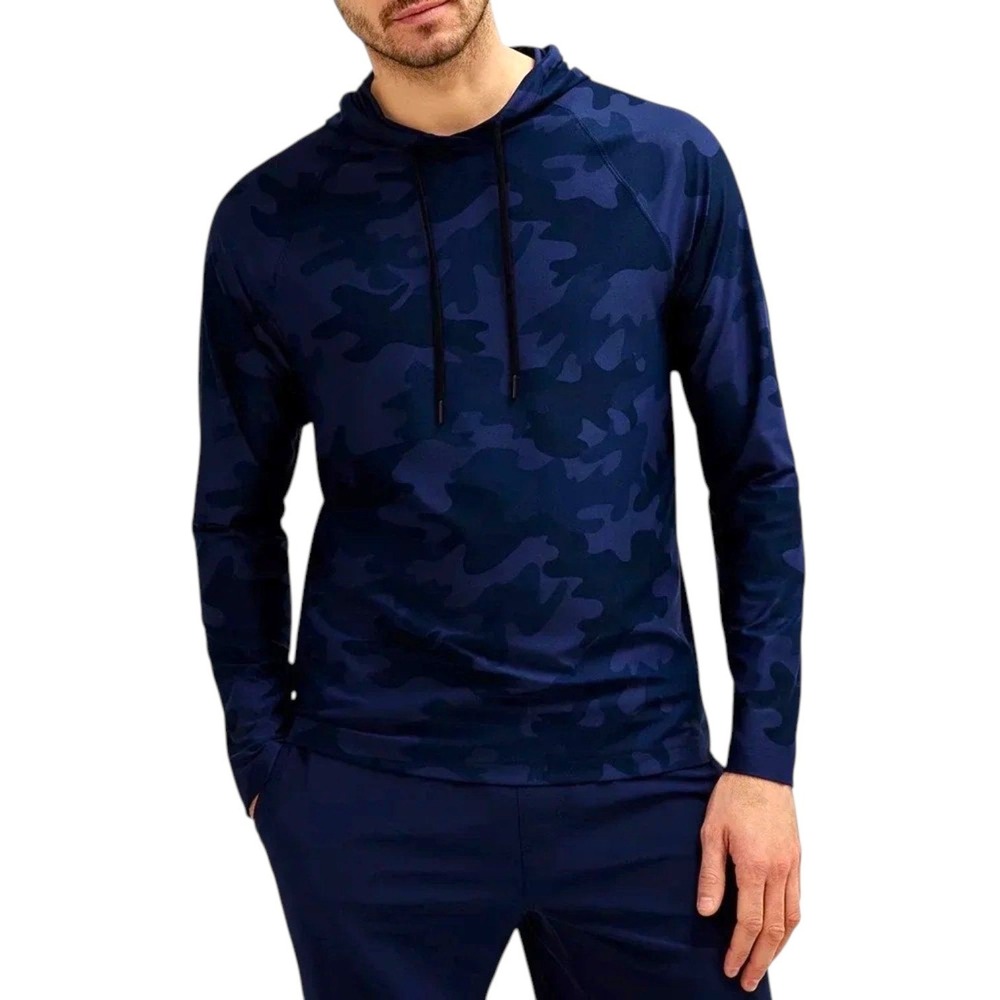 Rhone Reign Hoodie Mens Small Navy Blue Camo Lightweight Performance Athleisure
